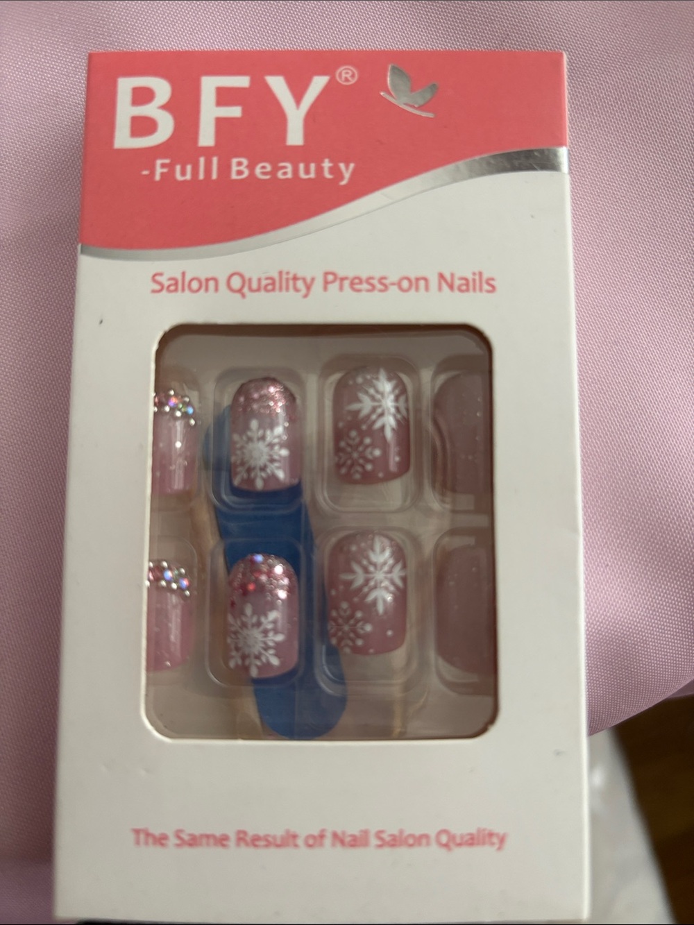 Pink Snowflake Glittery Press-On Nails
